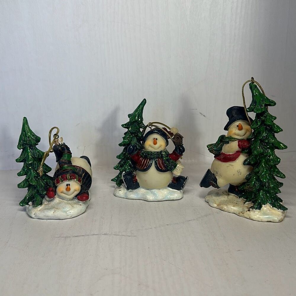 Vintage Home Interiors Ice Skating Snowman Ornament set of 3
